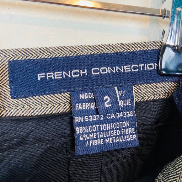 French Connection Skirt Metallic Gold Herringbone Pencil Secretary Chic Size 2 - Picture 4 of 11